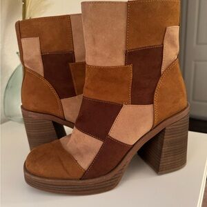 Patchwork Tan and Brown Ankle Boots